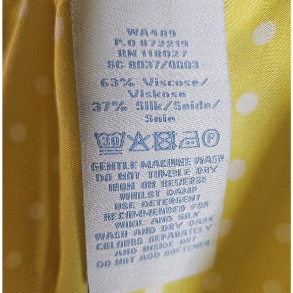 BODEN Women's 6 Blouse Top Yellow White Polka Dot Button Up Silk Blend 38" - Picture 7 of 7
